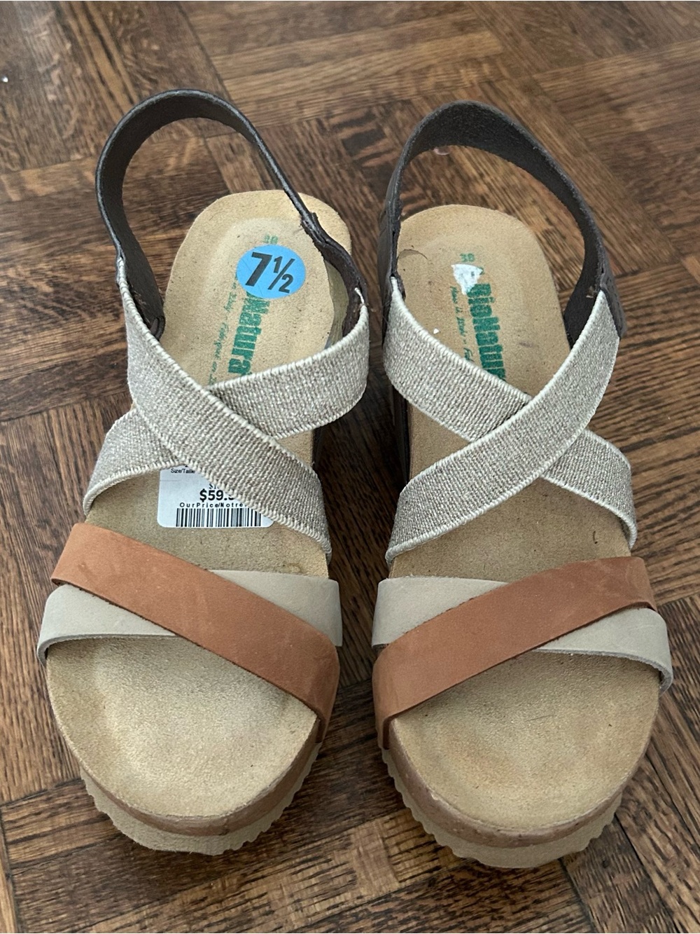 Women’s Cross-Strap Wedge Sandals — Beige & Brown